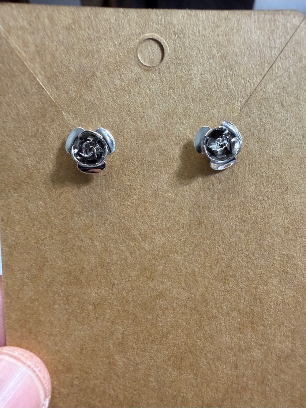 Silver Floral Rose Stud Earrings - Women Jewelry